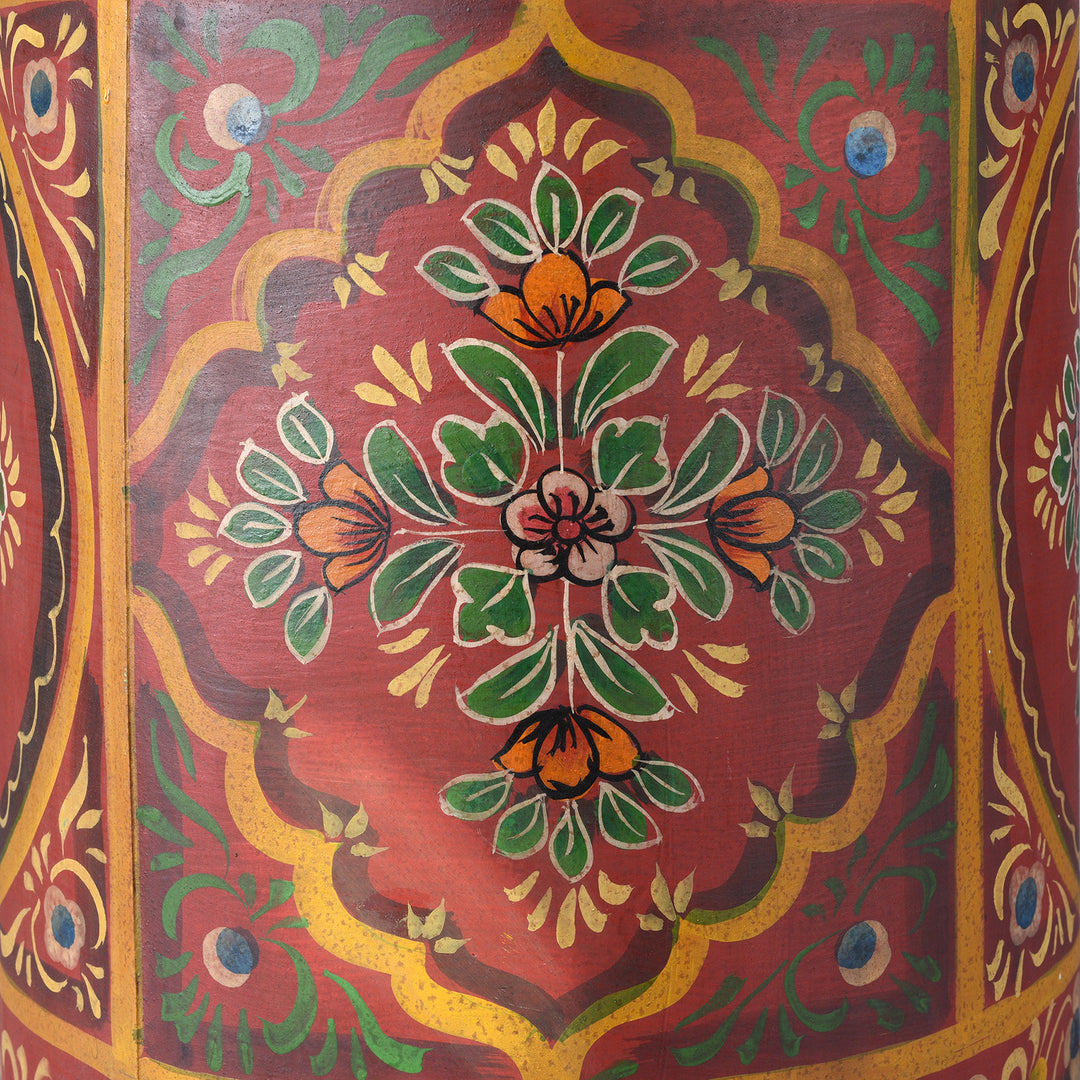 Detail From Red Hand painted Waste Paper Bin / Planter | Indigo Antiques