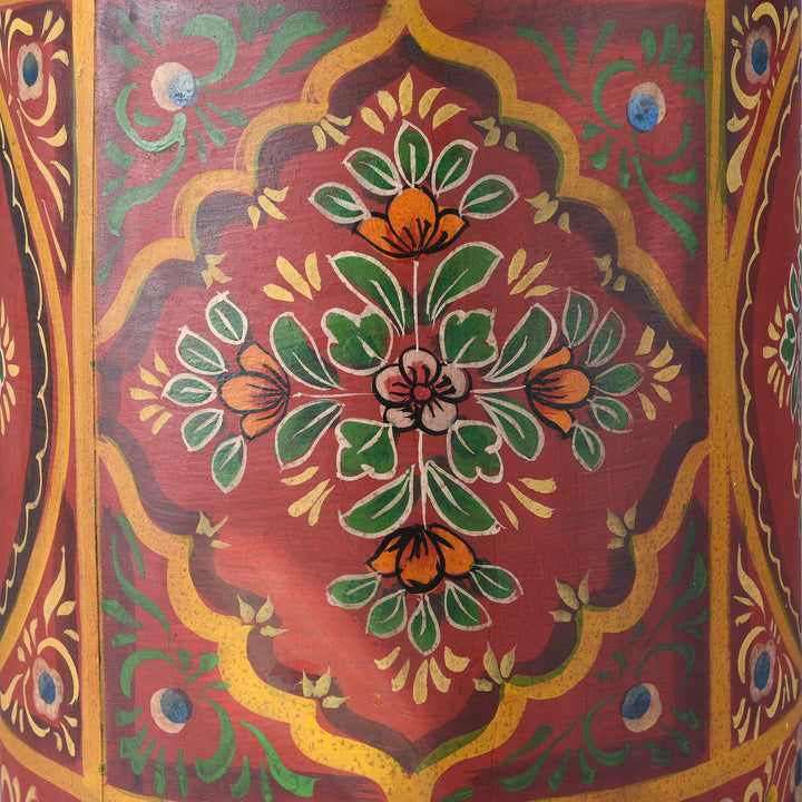 Detail From Red Hand painted Waste Paper Bin / Planter | Indigo Antiques