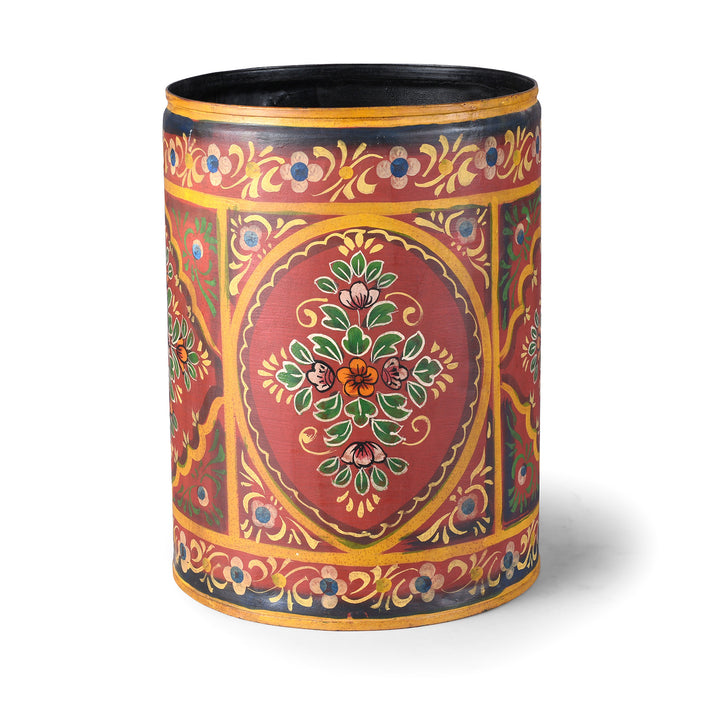 Red Hand painted Waste Paper Bin / Planter | Indigo Antiques
