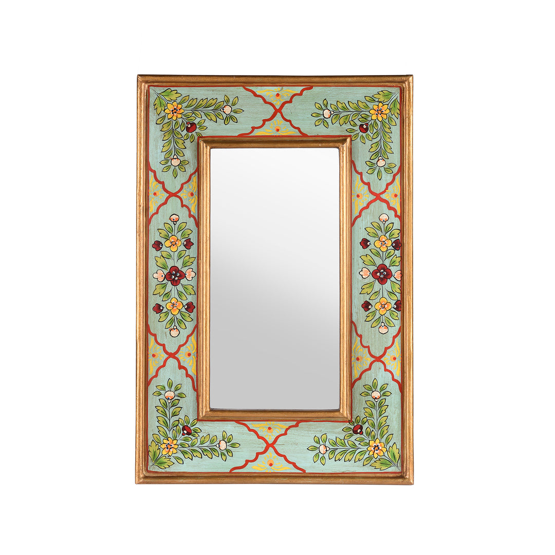 Aqua Hand Painted Indian Mirror - Rajasthani | Indigo Antiques