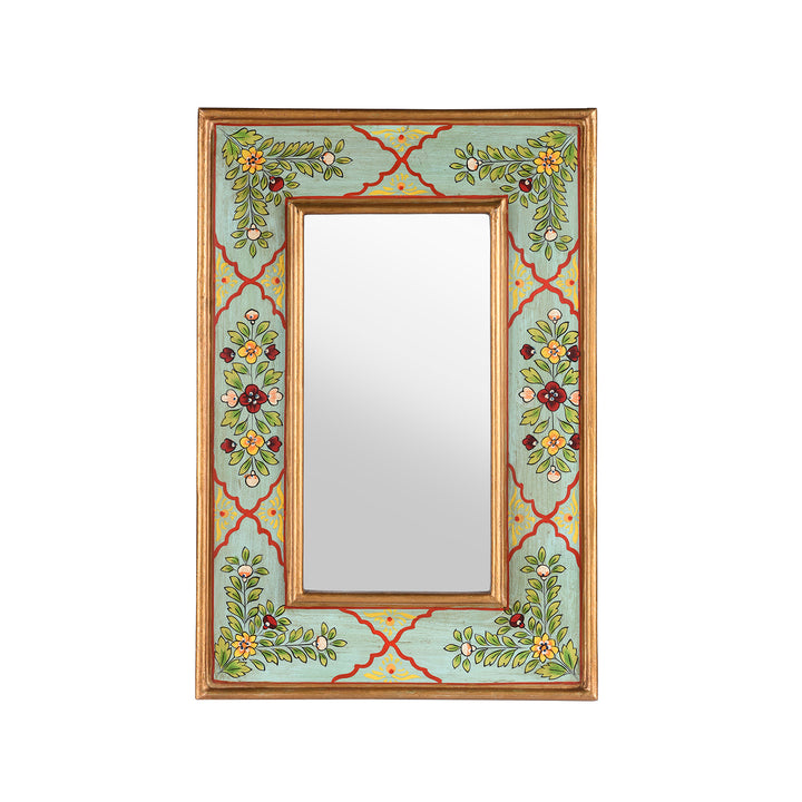 Aqua Hand Painted Indian Mirror - Rajasthani | Indigo Antiques