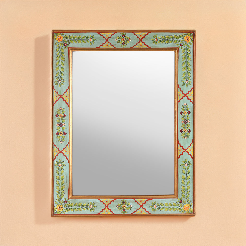 Aqua Hand Painted Indian Mirror - Rajasthani | Indigo Antiques