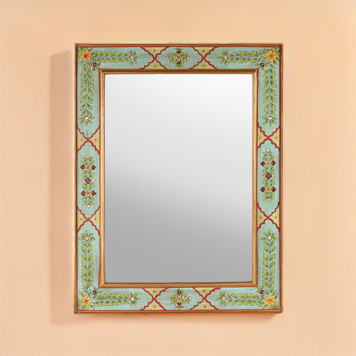 Aqua Hand Painted Indian Mirror - Rajasthani | Indigo Antiques