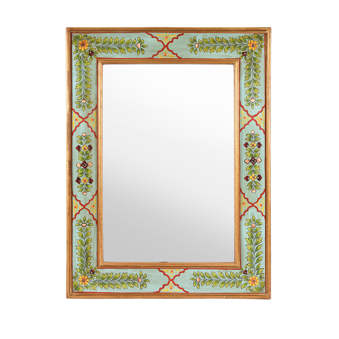 Aqua Hand Painted Indian Mirror - Rajasthani | Indigo Antiques