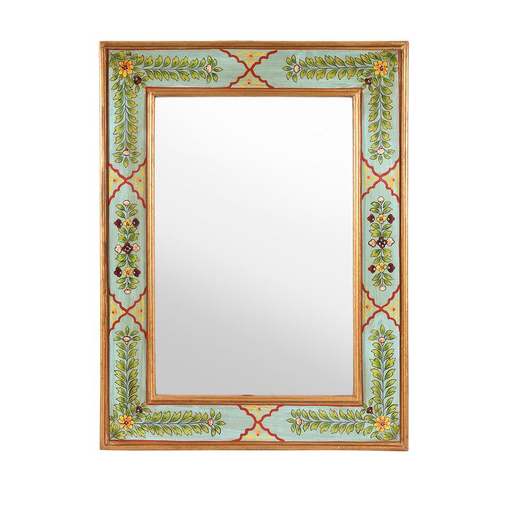 Aqua Hand Painted Indian Mirror - Rajasthani | Indigo Antiques