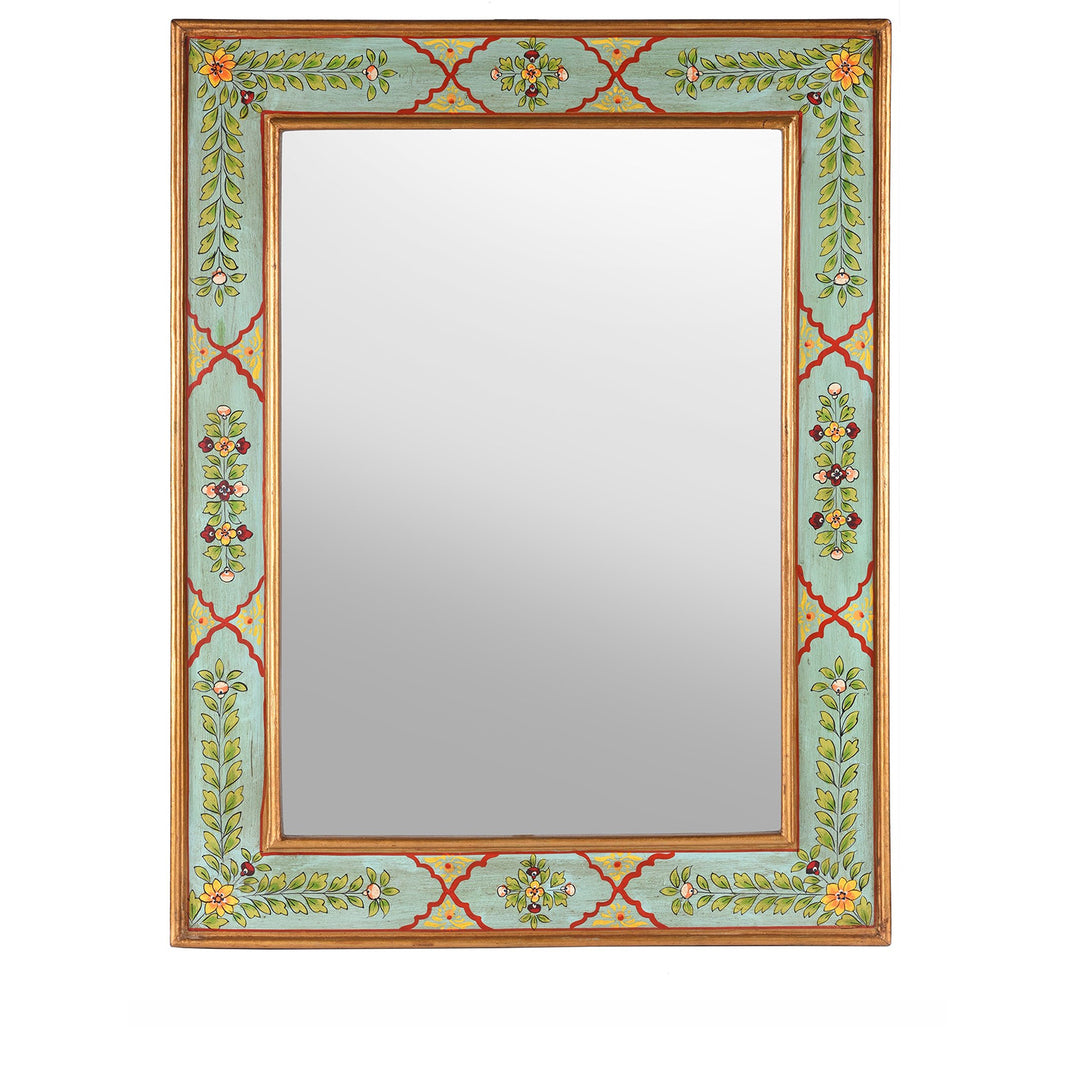 Aqua Hand Painted Indian Mirror - Rajasthani | Indigo Antiques