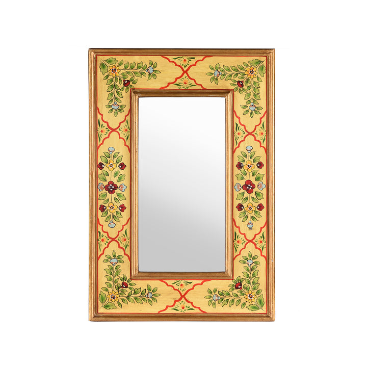Yellow Hand Painted Indian Mirror - Rajasthani | Indigo Antiques