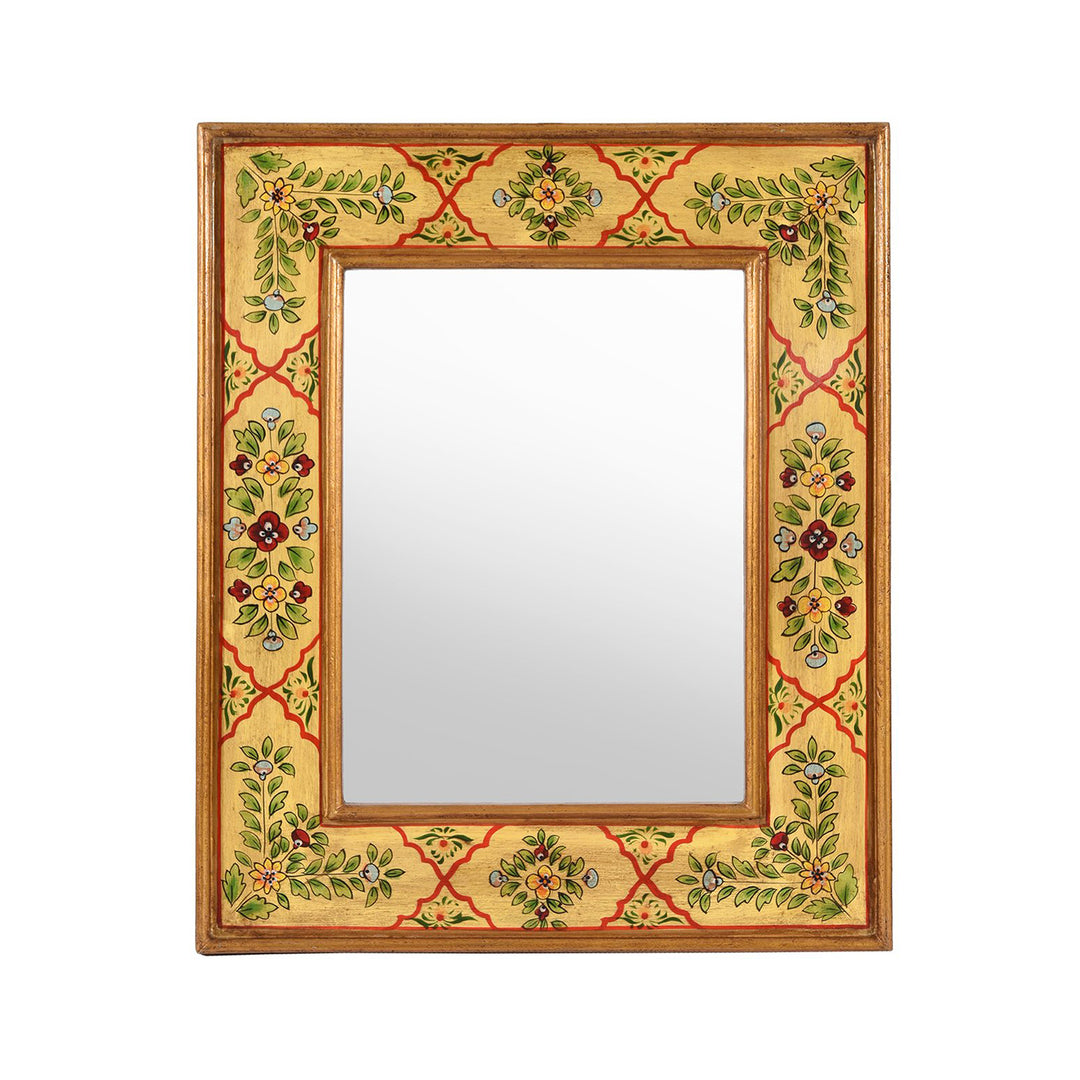 Yellow Hand Painted Indian Mirror - Rajasthani | Indigo Antiques