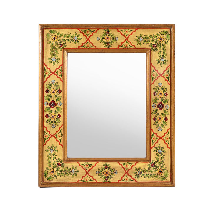 Yellow Hand Painted Indian Mirror - Rajasthani | Indigo Antiques