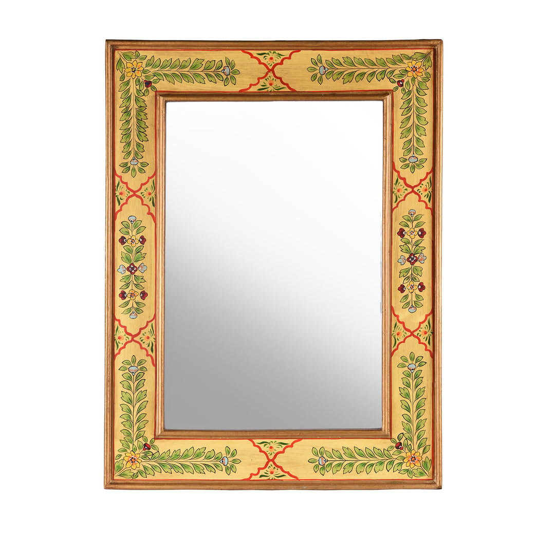 Yellow Hand Painted Indian Mirror - Rajasthani | Indigo Antiques