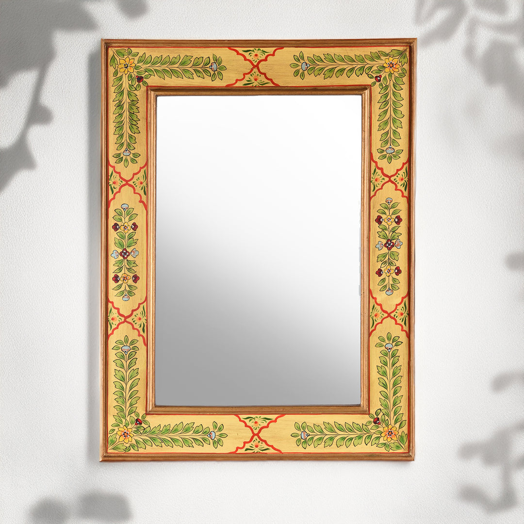 Yellow Hand Painted Indian Mirror - Rajasthani | Indigo Antiques