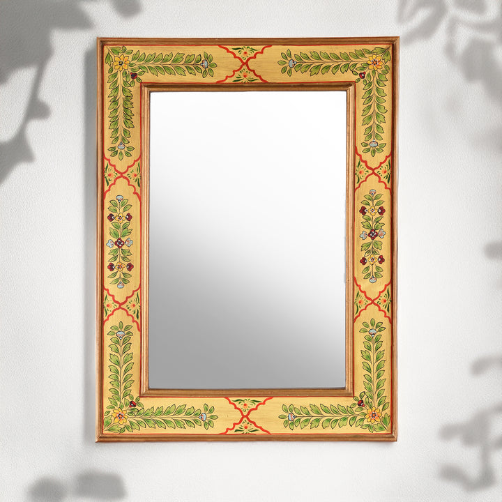 Yellow Hand Painted Indian Mirror - Rajasthani | Indigo Antiques