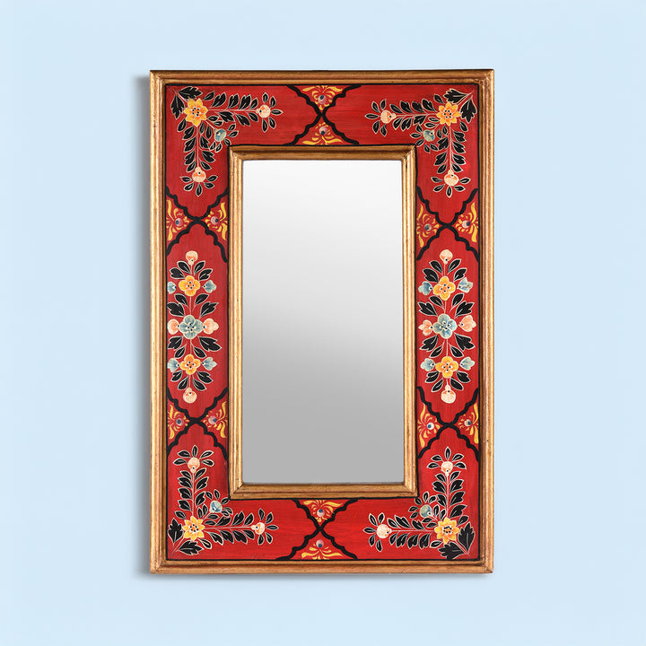 Red Hand Painted Indian Mirror