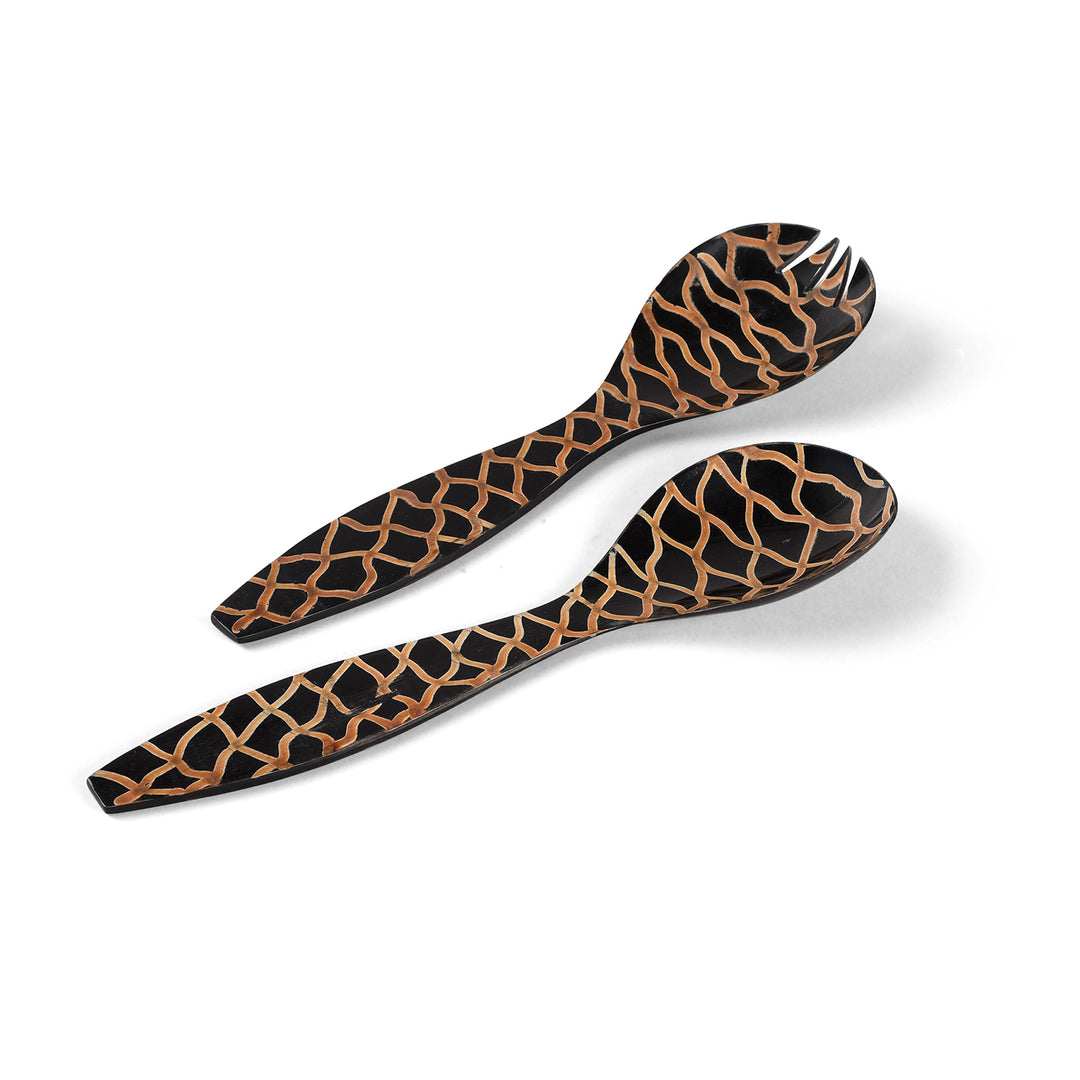 Snake Skin Design Handmade Buffalo Horn Salad Servers | Indigo Antiques