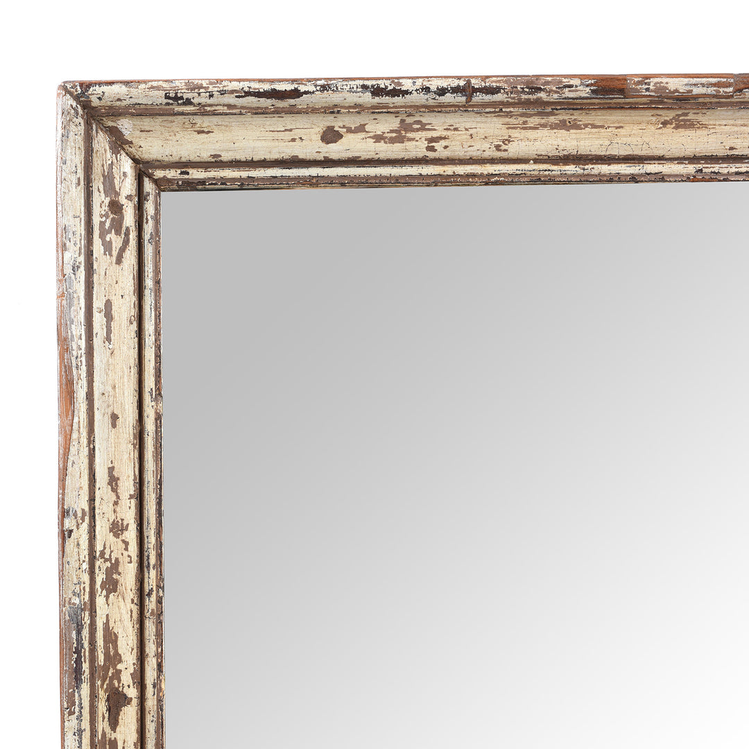Corner Detail From Rustic Cream Painted Indian Mirror (92 x 182 cms) | Indigo Antiques