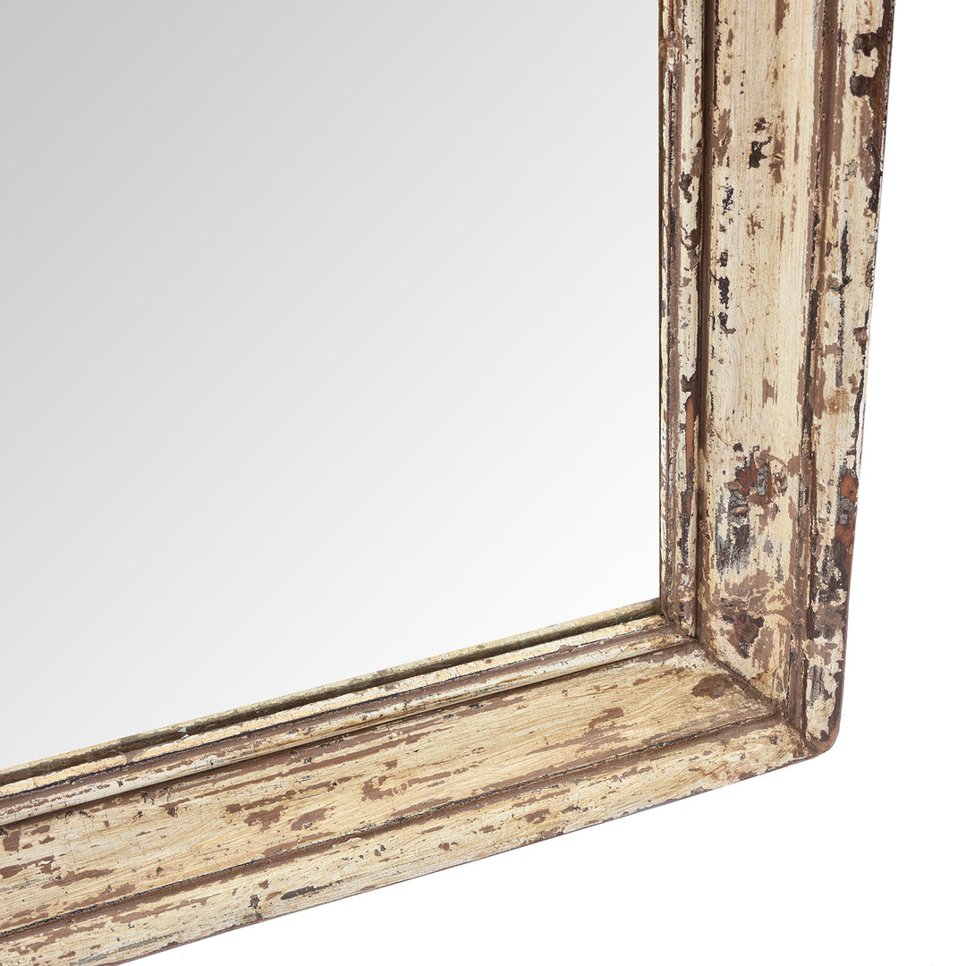 Corner Detail From Rustic Cream Painted Indian Mirror (92 x 182 cms) | Indigo Antiques