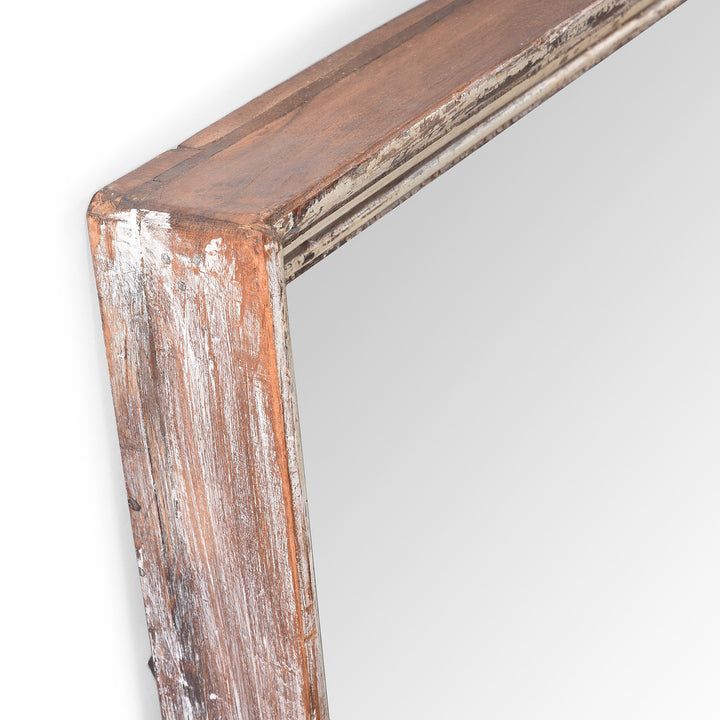 Corner Detail From Rustic Cream Painted Indian Mirror (92 x 182 cms) | Indigo Antiques