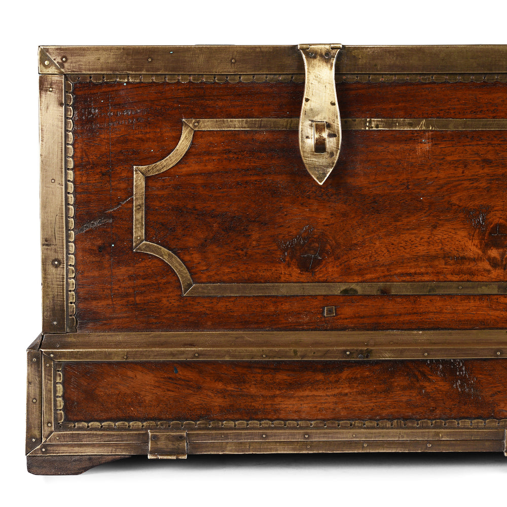 Corner Detail From Mughal Period Brass Bound Rosewood Jewellery Box From Kerala With Secret Drawers Circa 18th Century