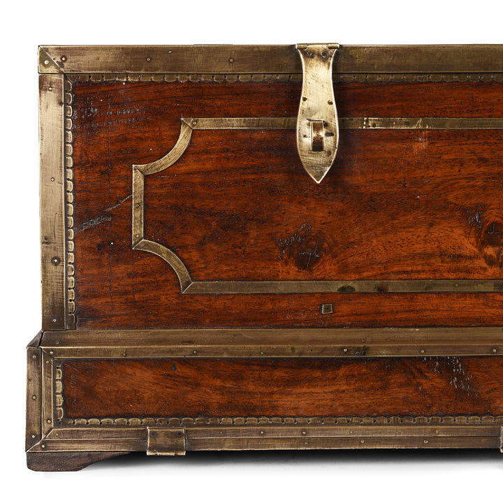 Corner Detail From Mughal Period Brass Bound Rosewood Jewellery Box From Kerala With Secret Drawers Circa 18th Century