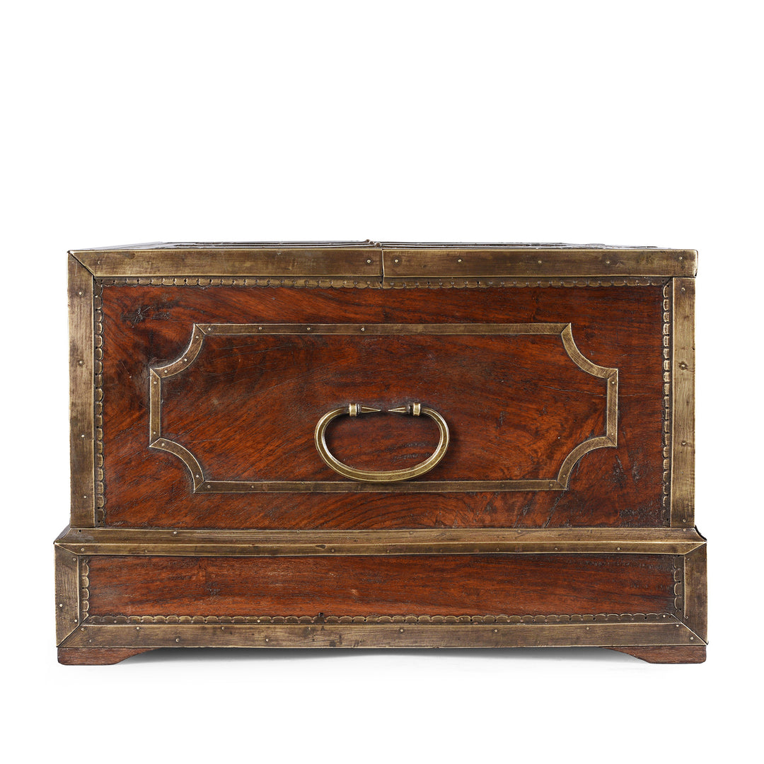 End View Of Mughal Period Brass Bound Rosewood Jewellery Box From Kerala With Secret Drawers Circa 18th Century
