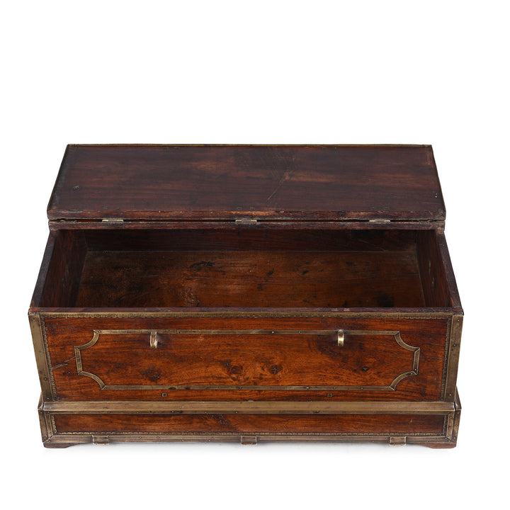 Lid Open View Of Mughal Period Brass Bound Rosewood Jewellery Box From Kerala With Secret Drawers Circa 18th Century