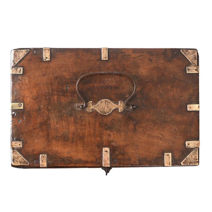 Top Down View Of Antique Indian Brass Bound Jewellery Box From Rajasthan - 19th Century | Indigo Antiques