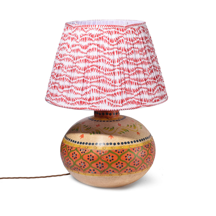 Painted Iron Matka made into Lamp - from Punjab - Orange/Green | Indigo Antiques