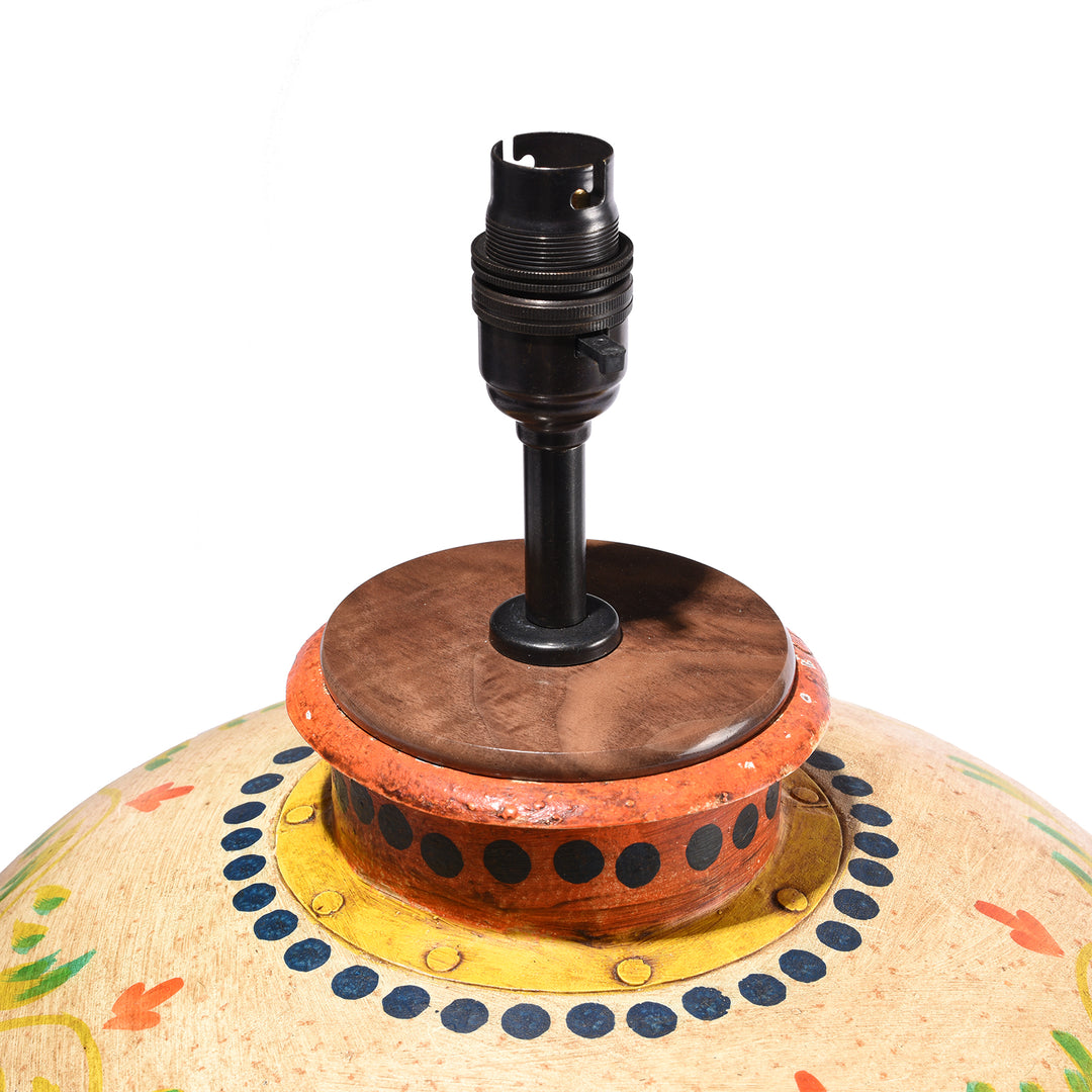 Painted Iron Matka made into Lamp - from Punjab - Orange/Green | Indigo Antiques