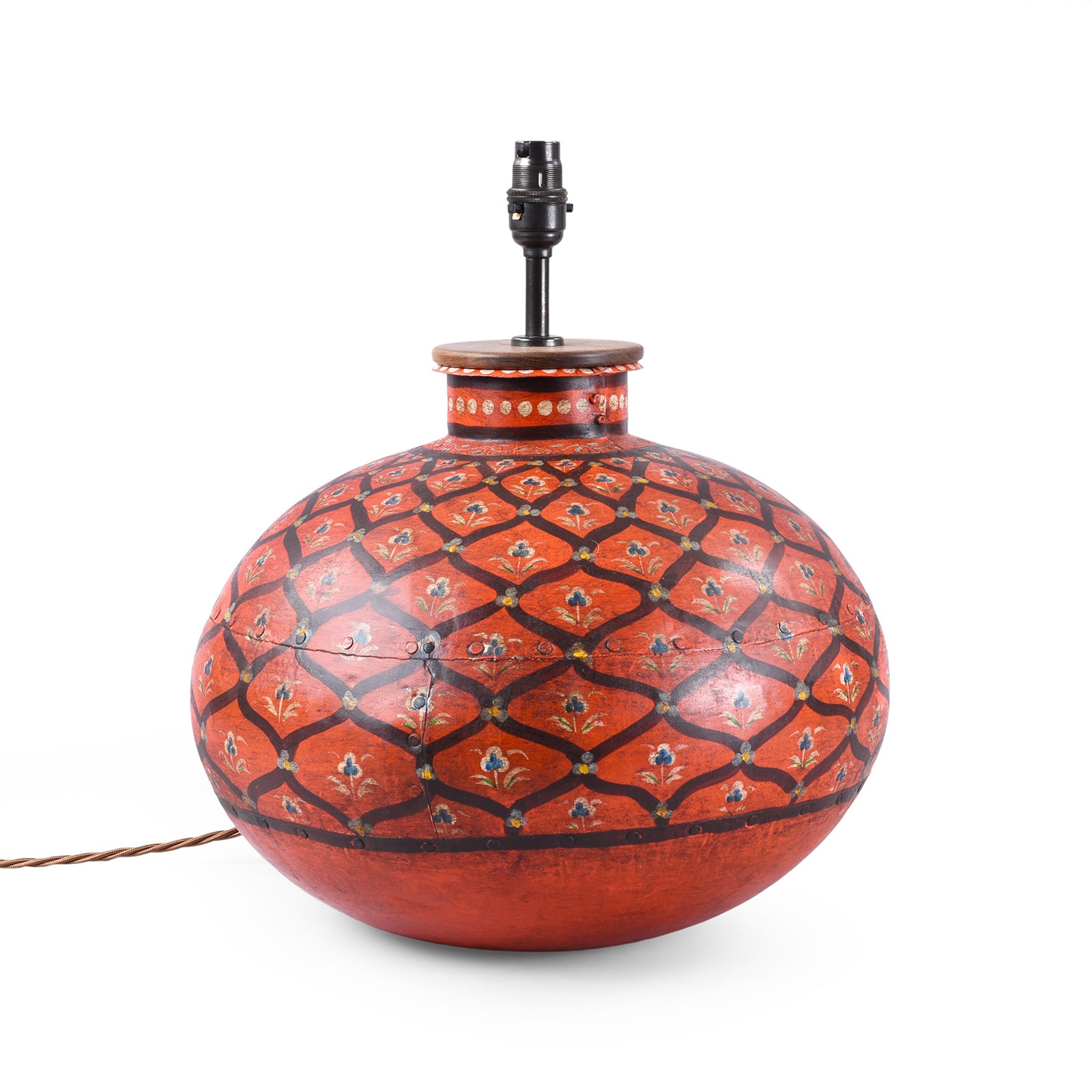 Red Jali Design Painted Indian Matka Lamp 