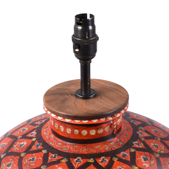 Fitting Detail From Red Jali Design Painted Indian Matka Lamp 