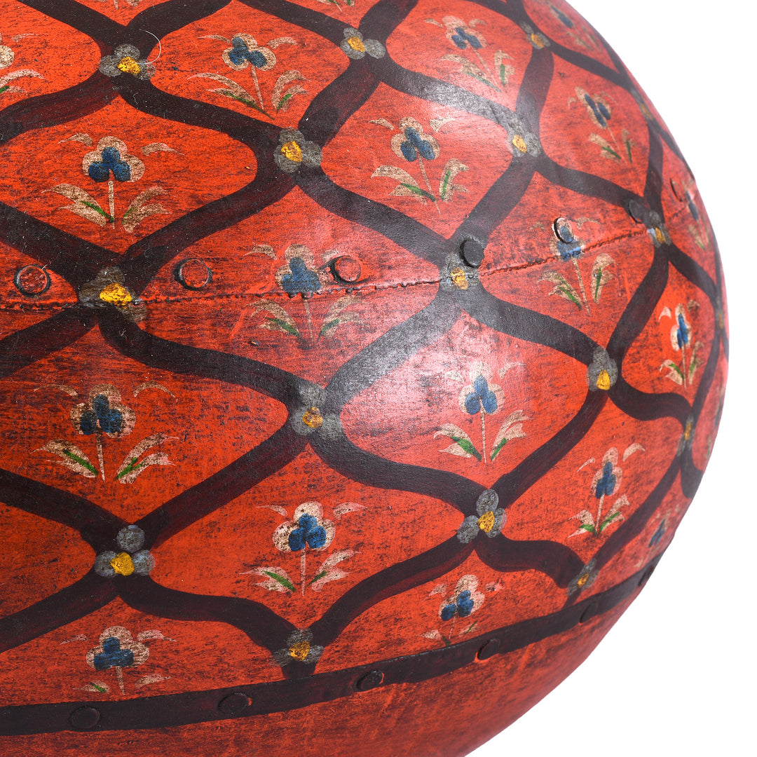 Design Detail From Red Jali Design Painted Indian Matka Lamp 