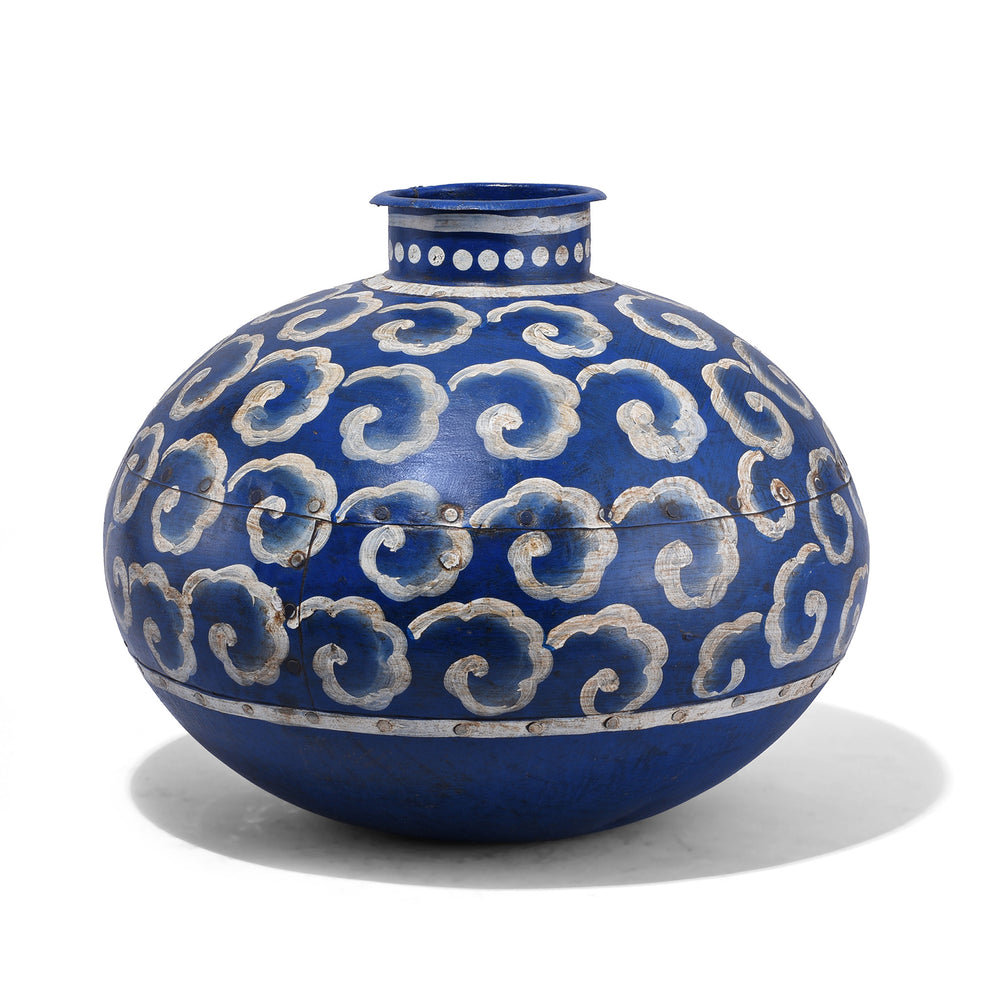 
Blue Painted Indian Iron Matka (Indian Water Pot) | Indigo Antiques