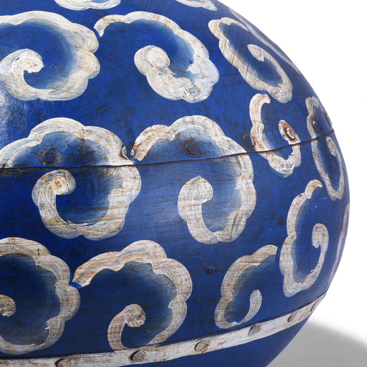Blue Painted Indian Iron Matka (Indian Water Pot) | Indigo Antiques