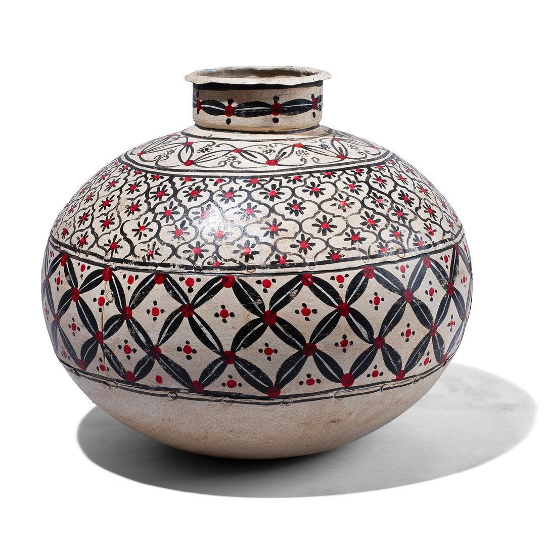 Painted Indian Cream Matka | Indigo Antiques