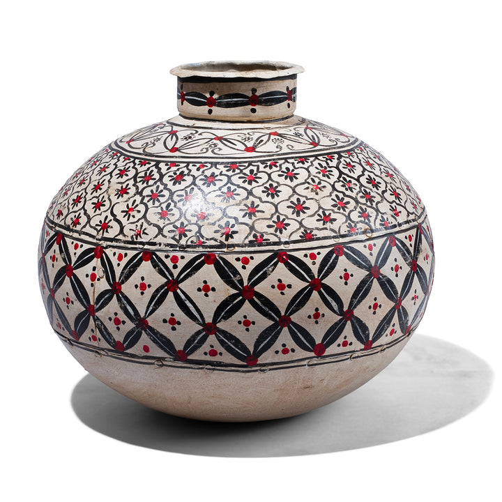 Painted Indian Cream Matka | Indigo Antiques
