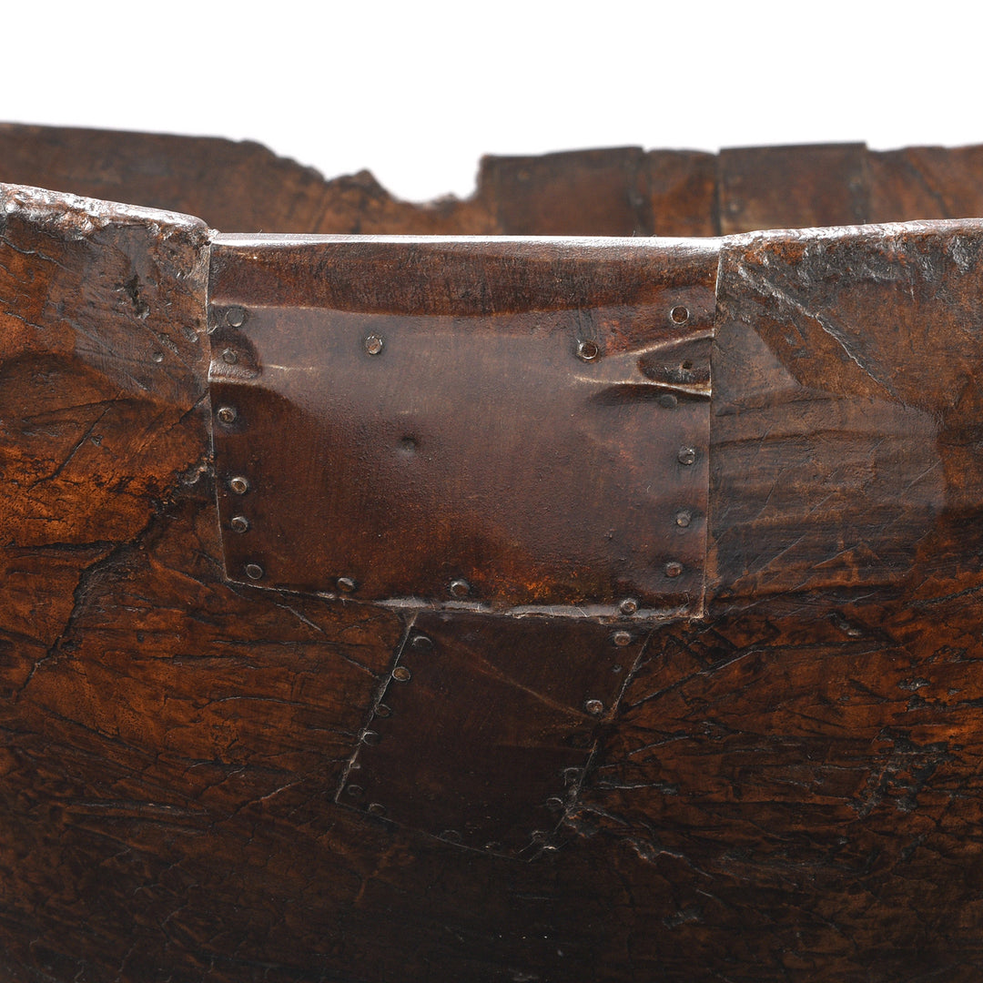 Repair Detail From Large Carved Teak Bowl From Banswara | Indigo Antiques