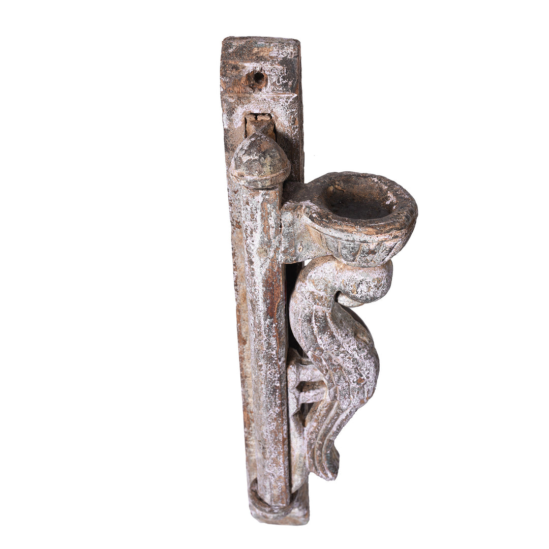 Top Down VIew Of Antique Carved Indian Teak Parrot Lamp Bracket | Indigo Antiques