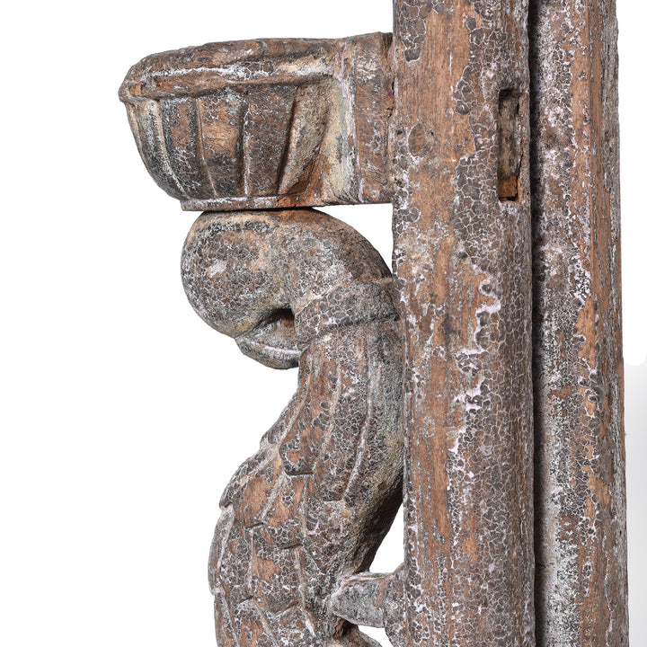 Detail Form Antique Carved Indian Teak Parrot Lamp Bracket | Indigo Antiques