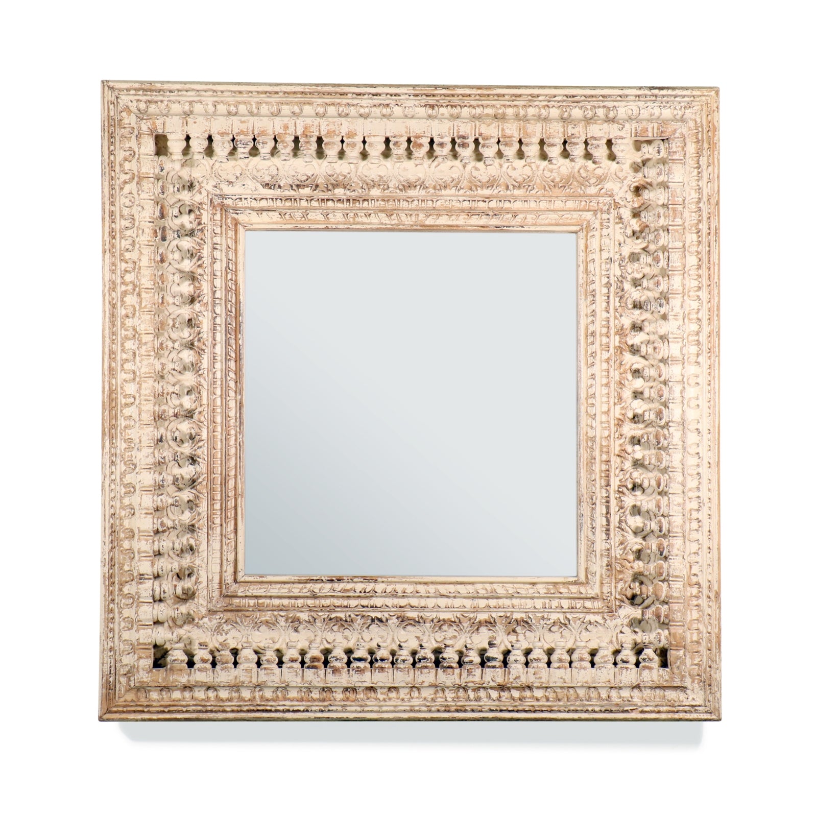 Indian White Painted Square Reclaimed Mirror | Indigo Antiques