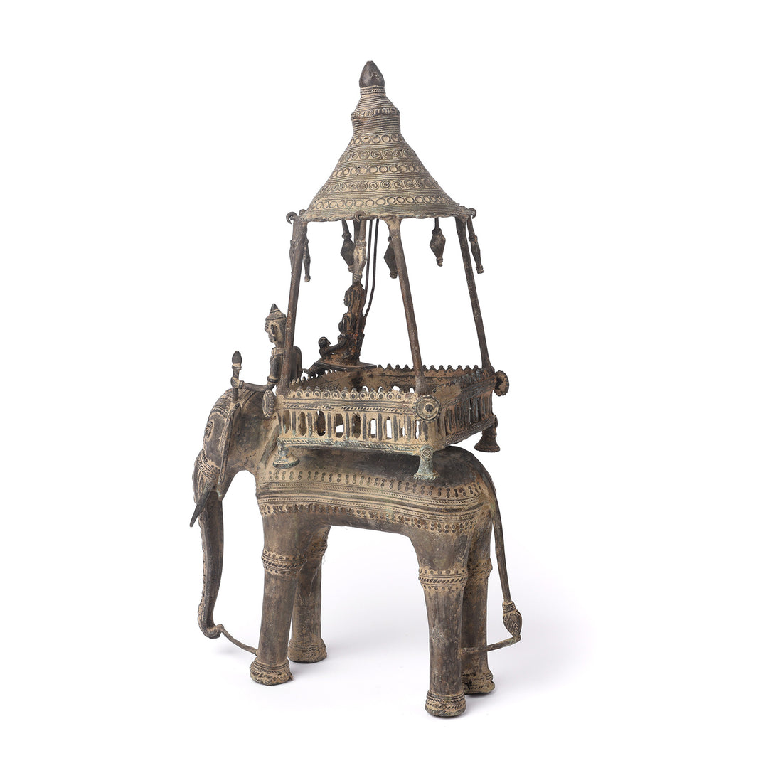 Angled View Of Antique Bastar Danteshwari on an Elephant From Chhattisgarh - Ca 1910 | Indigo Antiques
