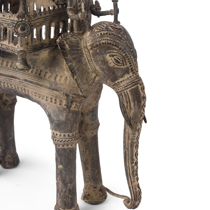 Elephant Detail From Antique Bastar Danteshwari on an Elephant From Chhattisgarh - Ca 1910 | Indigo Antiques