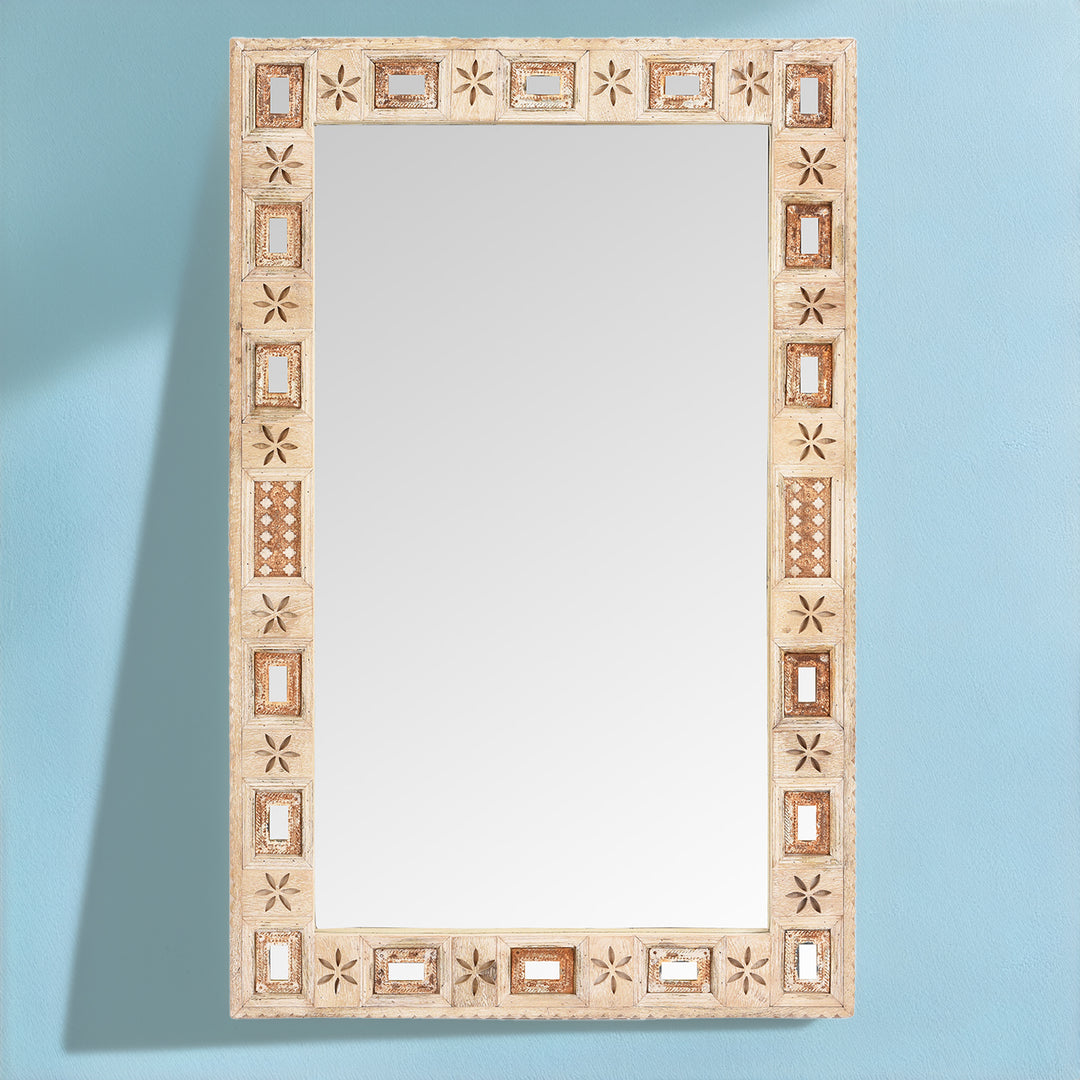 Indian Mango Wood Mirror - Kutchi Style | Indigo Antiques