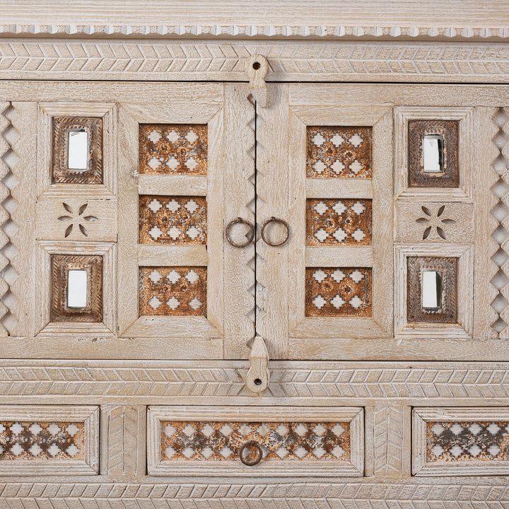 Central Detail From Kutchi Carved Damchiya Sideboard | Indigo Antiques