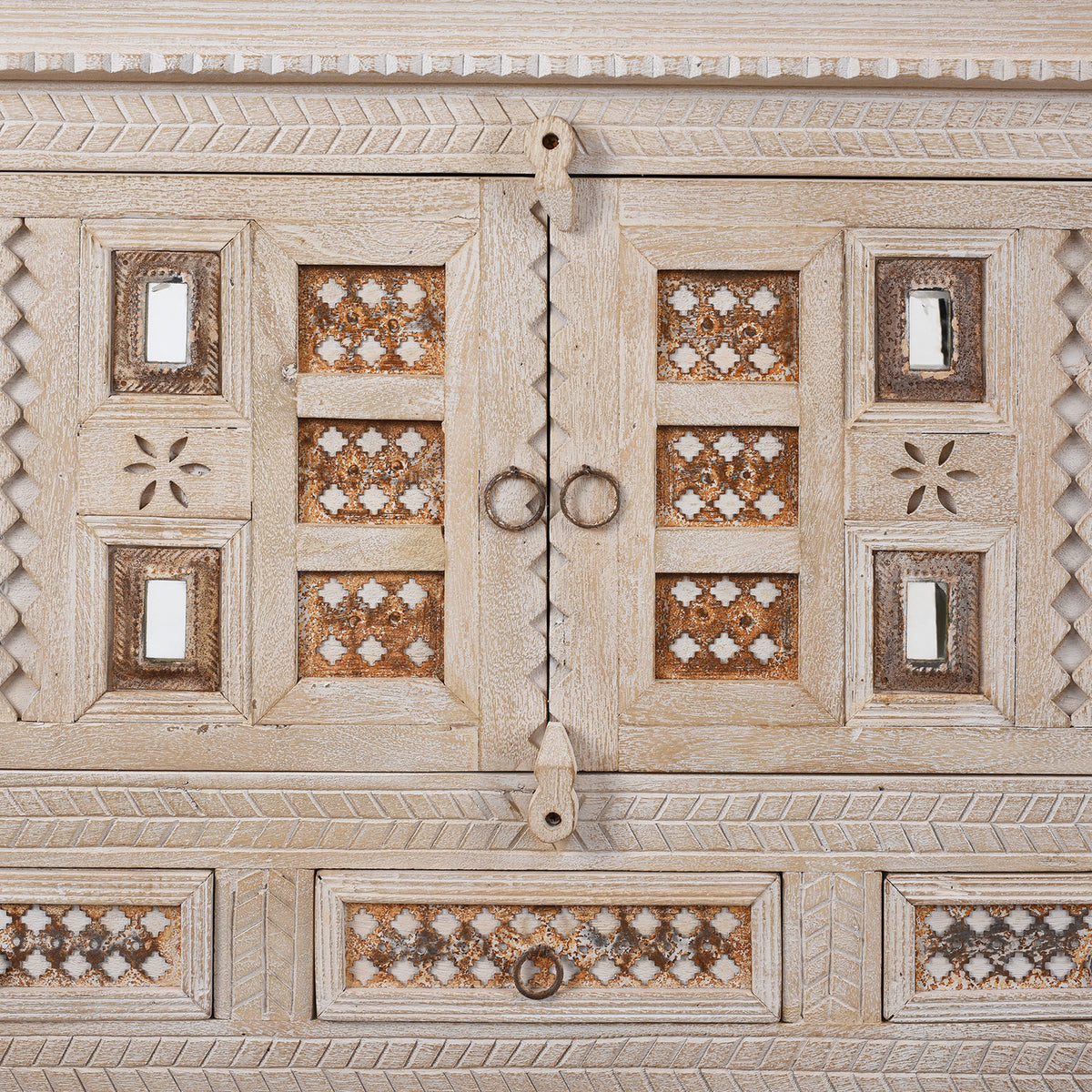 Central Detail From Kutchi Carved Damchiya Sideboard | Indigo Antiques