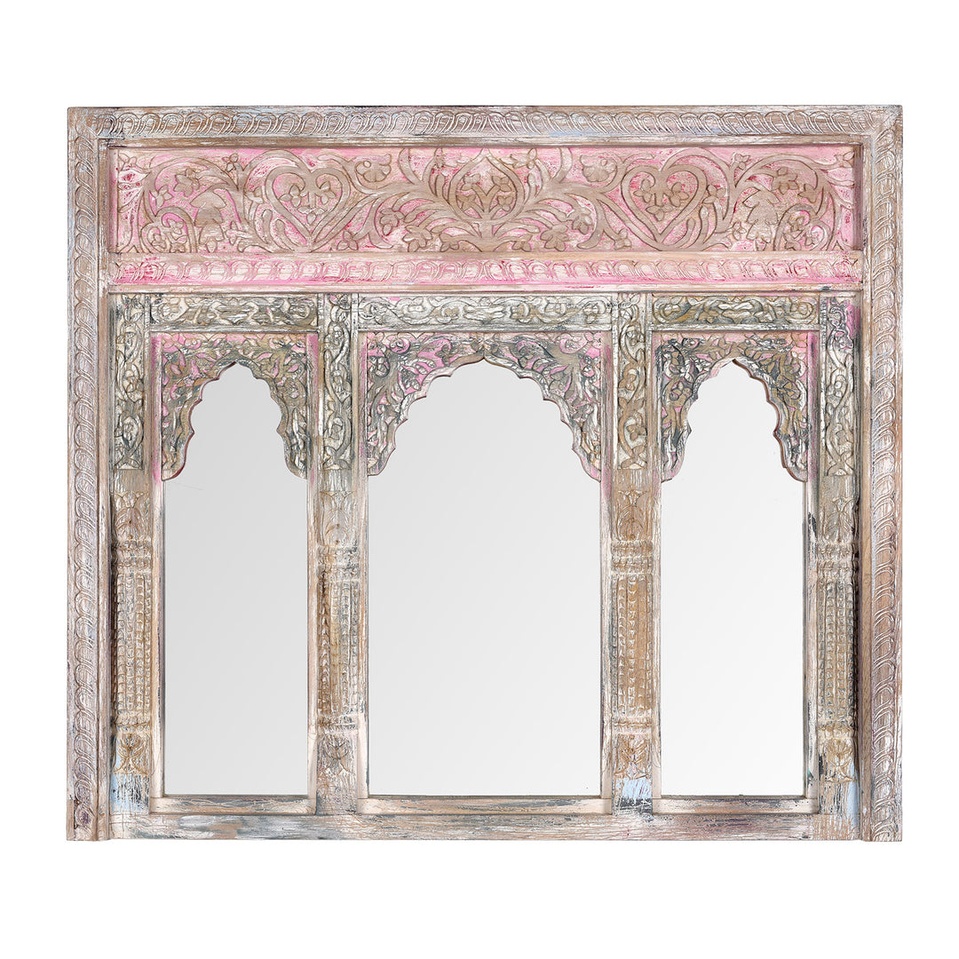 Rajasthani Style Indian Mango Wood Triple Mirror | Indigo Antiques