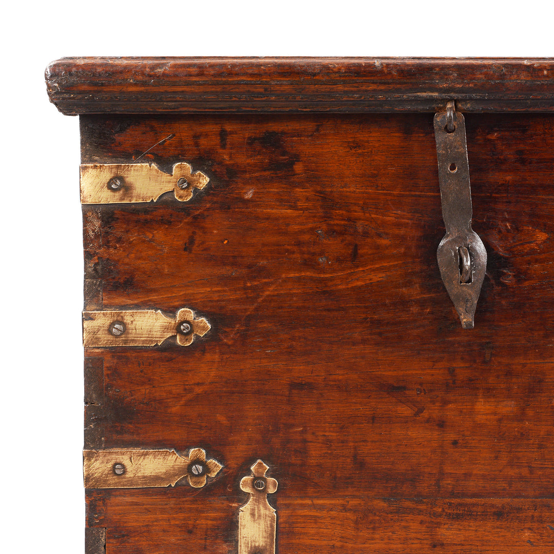 Corner Detail From Brass Bound Teak Chest From Gujarat | Indigo Antiques