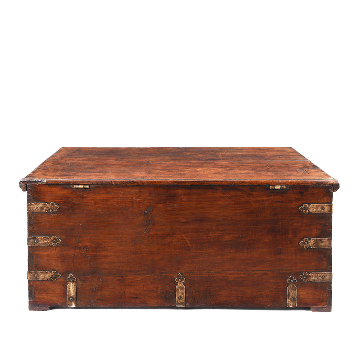 Back Of Brass Bound Teak Chest From Gujarat | Indigo Antiques