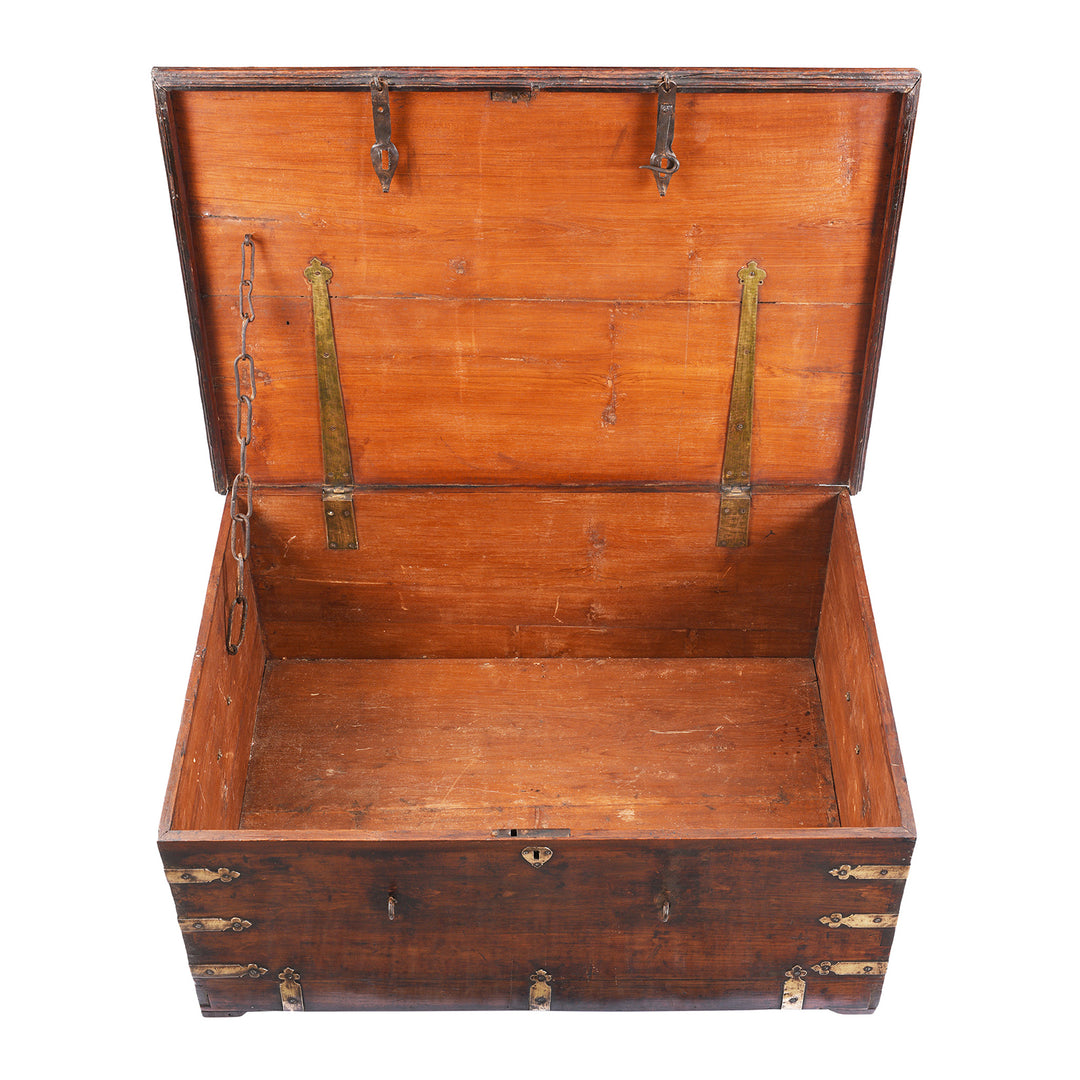 Interior Of Brass Bound Teak Chest From Gujarat | Indigo Antiques