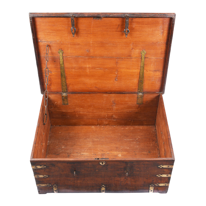 Interior Of Brass Bound Teak Chest From Gujarat | Indigo Antiques