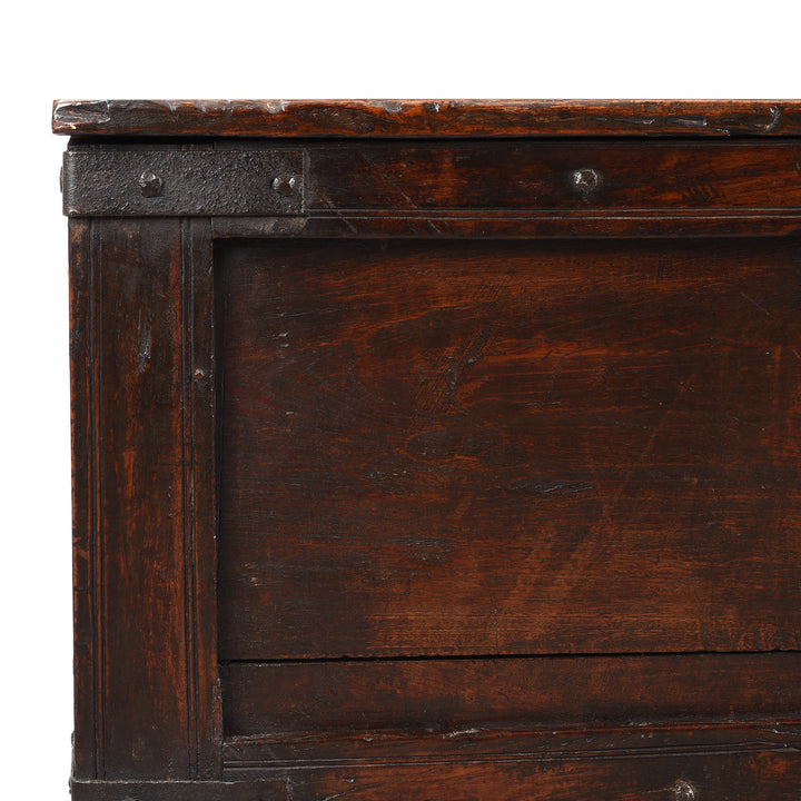 Corner Detail From Antique Indian Iron Bound Teak Dowry Chest From Kutch | Indigo Antiques